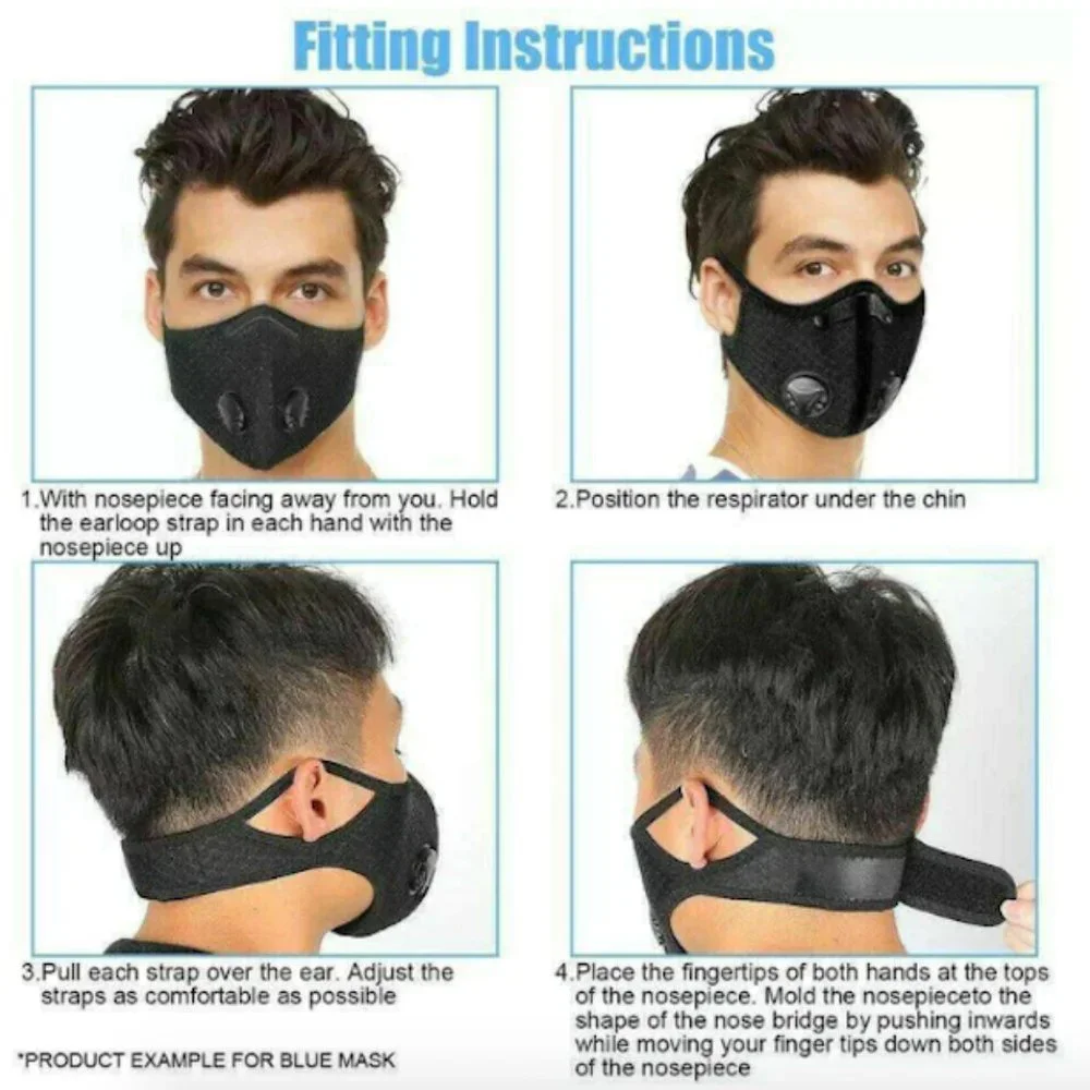 Face Sports Mask Gray with Active Carbon Filter & Breathing Valves
